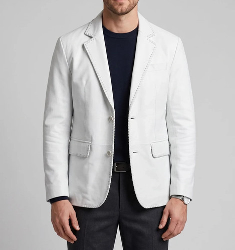Blazer uomo pelle bianco - , stile