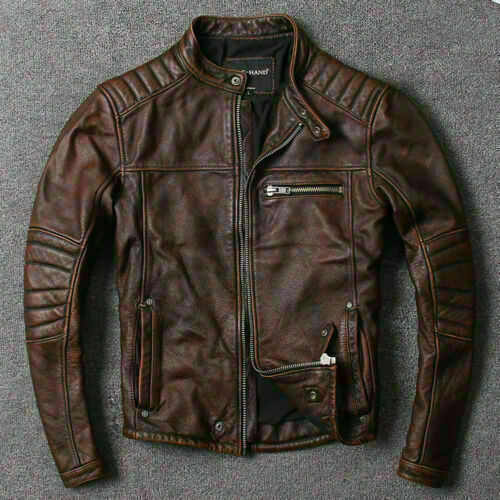 Giacca moto vintage marrone - da,